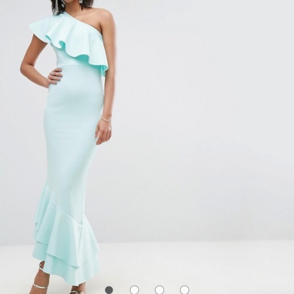 ASOS one shoulder ruffle asymmetric maxi
